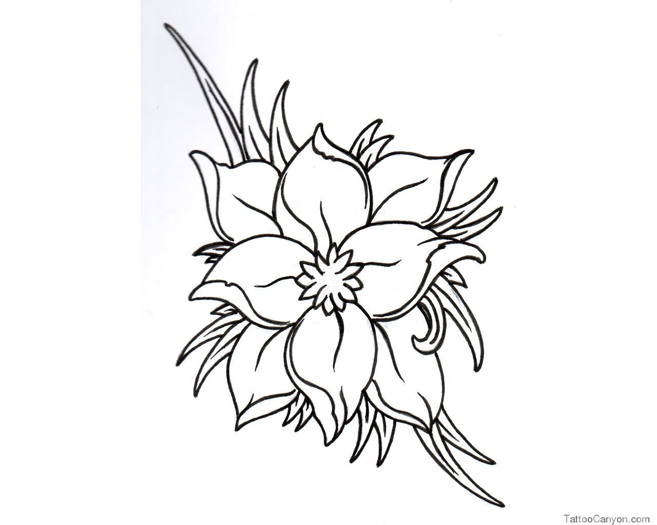 Black And White Floral Tattoo Stencil