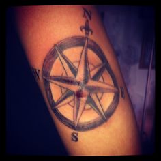 Black Compass Tattoo On Inside Elbow