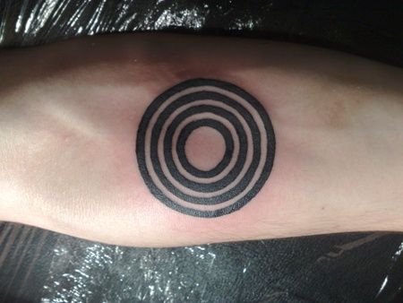 Black Four Circle Tattoo Design For Forearm