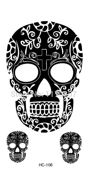 Black Halloween Sugar Skull Tattoo Design