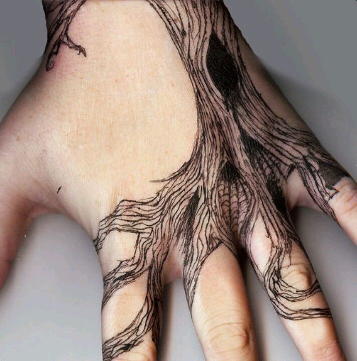 Black Halloween Tree Tattoo On Hand