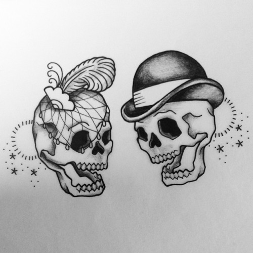 Black Halloween Two Skull Tattoo Design