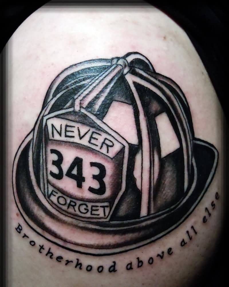 Black Ink 3D Firefighter Helmet Tattoo Design