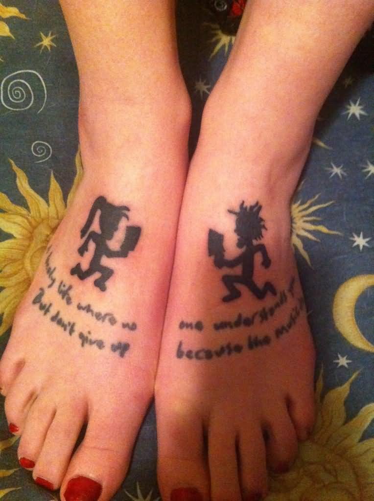 Black Ink Juggalo Tattoos On Girl Feet