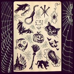 Black Ink Traditional Halloween Tattoo Designs
