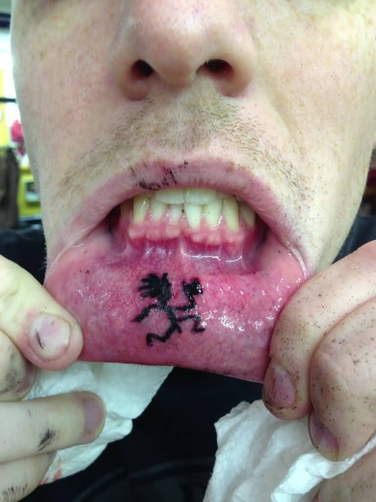 Black Juggalo Tattoo On Inner Lip