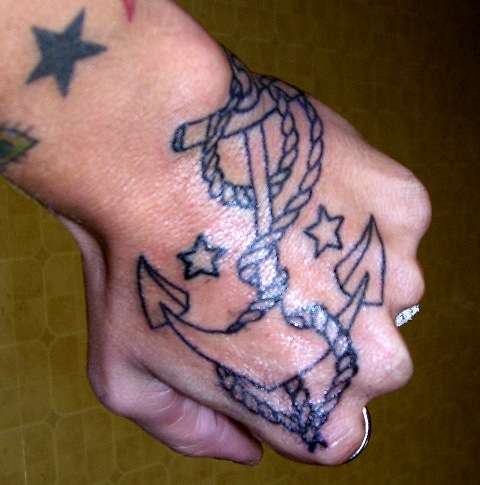 Black Outline Sailor Anchor Tattoo On Hand