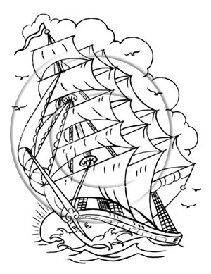 Black Outline Sailor Ship Tattoo Stencil