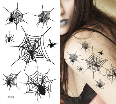 Black Spider With Web Tattoo Flash