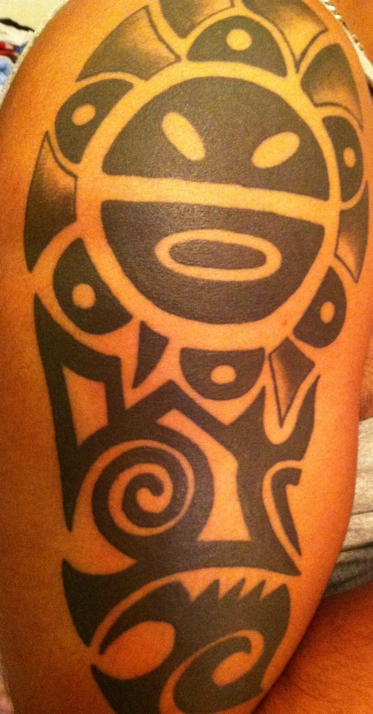 Black Taino Sun Tattoo On Half Sleeve