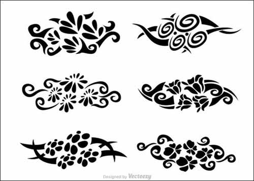 Black Tribal Floral Tattoo Designs