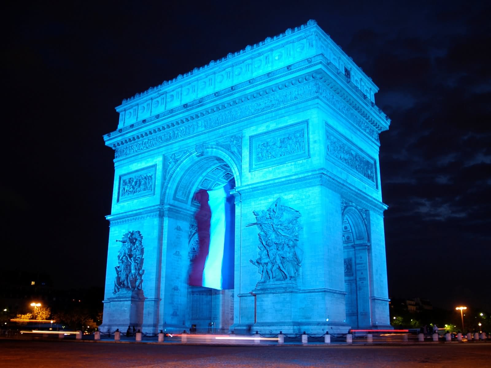 Blue Arc de Triomphe At Night