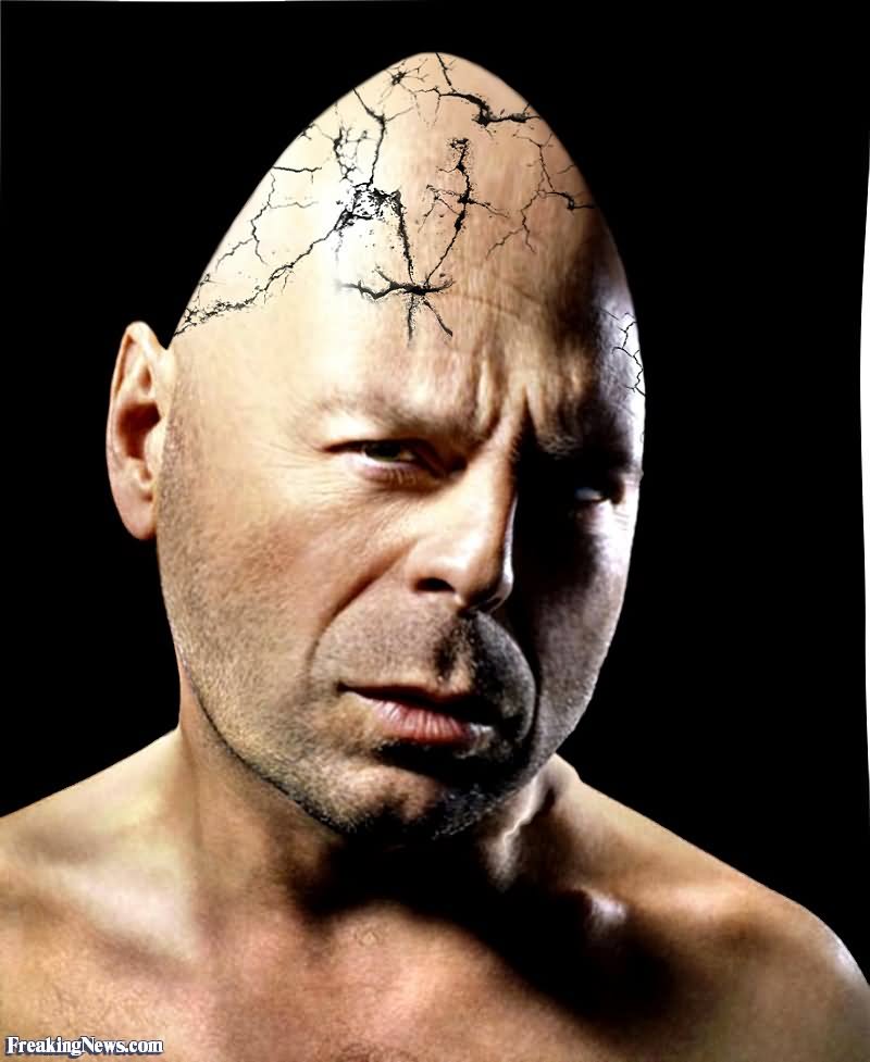 Bruce Willis With Cracked Egg Head Funny Photoshop Image