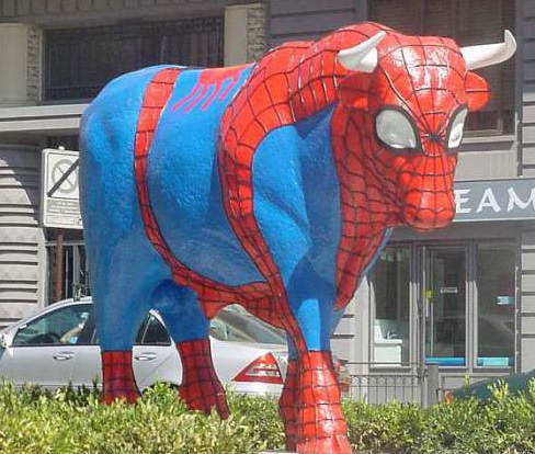 Bull In Spiderman Costume Funny Halloween Animal Image
