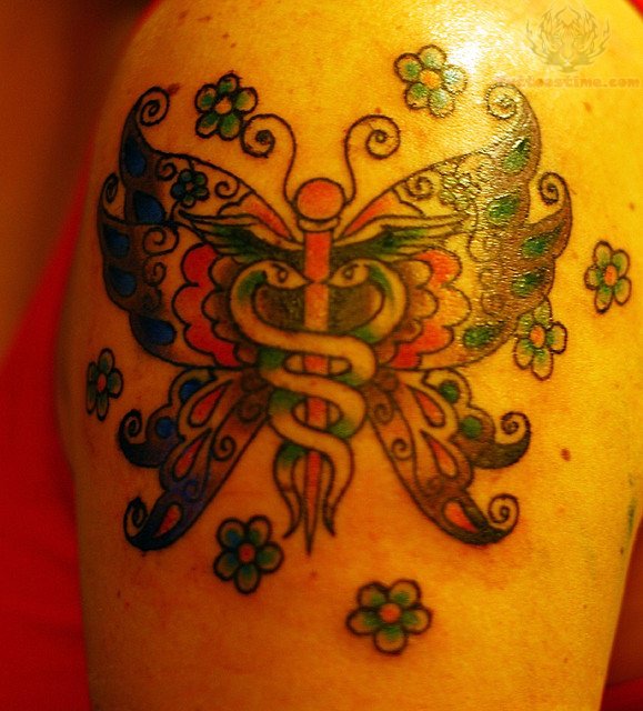 Butterfly Medical Symbol Tattoo Design For Sleeve