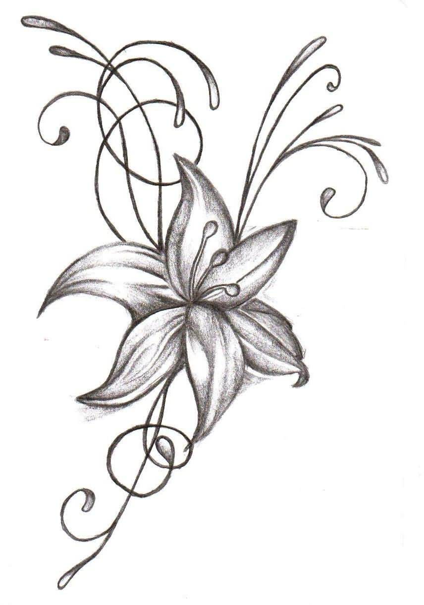Classic Black Ink Floral Tattoo Design