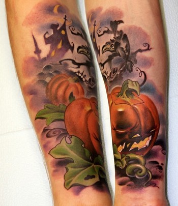 Classic Halloween Pumpkin Tattoo Design For Sleeve