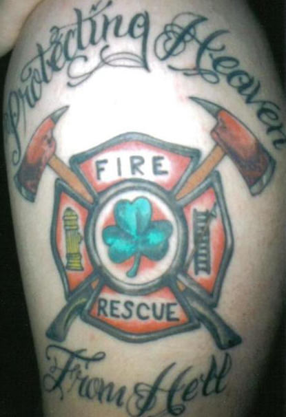 Clover Leaf In Firefighter Logo Tattoo Design