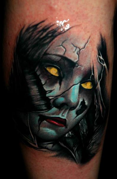 Color Fantasy Girl Face Tattoo by PS Tattoo