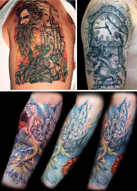 Color Ink Fantasy Tattoo On Full Sleeve