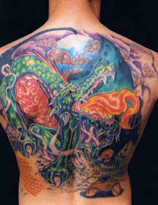 Color Ink Fantasy Tattoo On Man Back