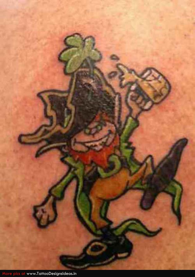 Color Ink Leprechaun Drinking With Beer Mug Tattoo