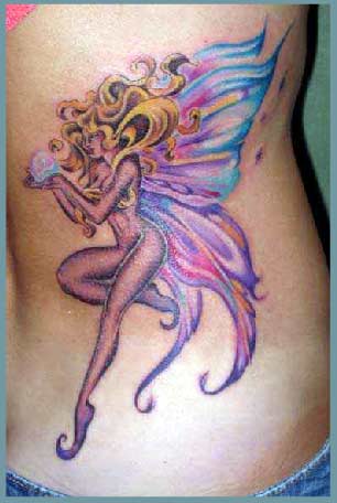 Colored Fantasy Fairy Tattoo On Side Rib