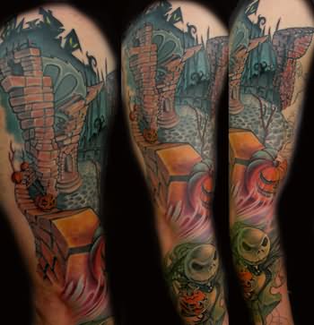 Colored Fantasy Tattoo On Right Sleeve