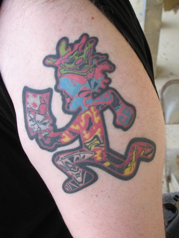 Colored Juggalo Tattoo On Left Shoulder