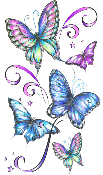Colorful Butterflies Fantasy Tattoo Design