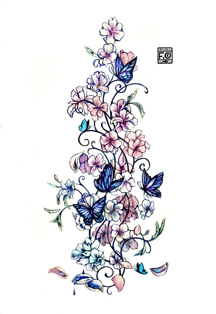 Colorful Fantasy Flowers Tattoo Design