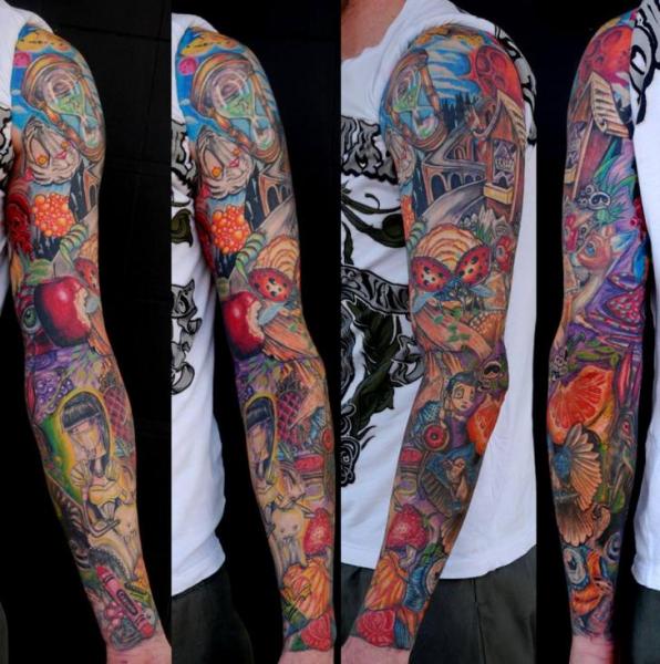 Colorful Fantasy Tattoo On Sleeve by Rand Family Tattoo