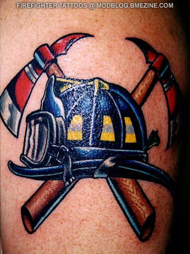 Colorful Firefighter Helmet Tattoo Design