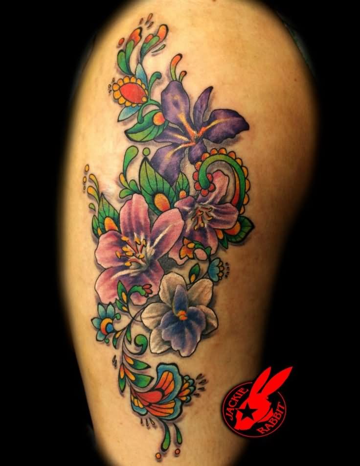 Colorful Floral Tattoo Design For Half Sleeve