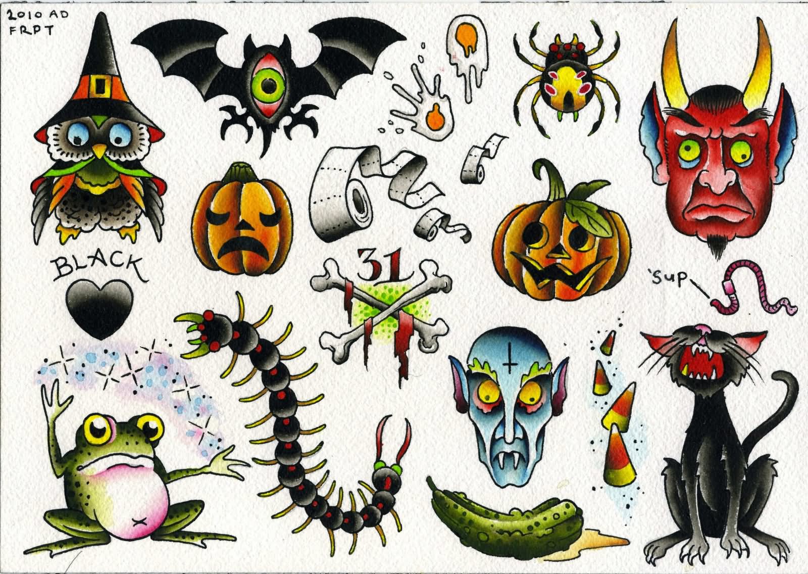 Colorful Halloween Tattoo Design