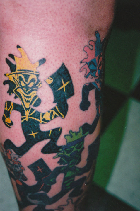 Colorful Juggalo Tattoo On Leg
