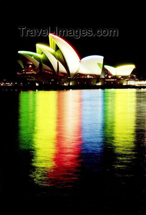 Colorful Lighting Water Reflection Sydney Opera House Night View