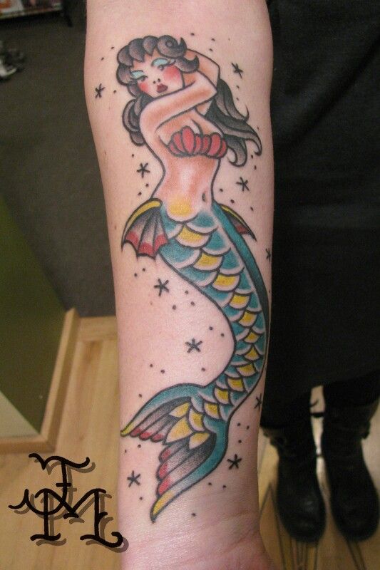 Colorful Sailor Mermaid Tattoo Design For Forearm