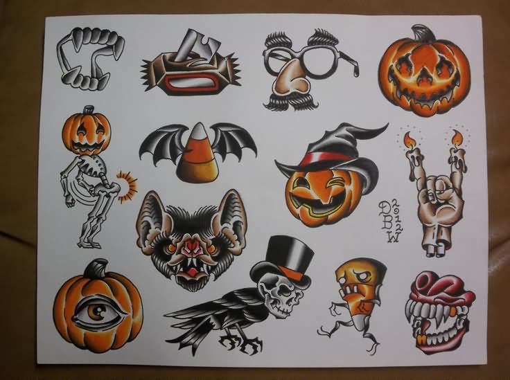 Colorful Traditional Halloween Tattoo Design