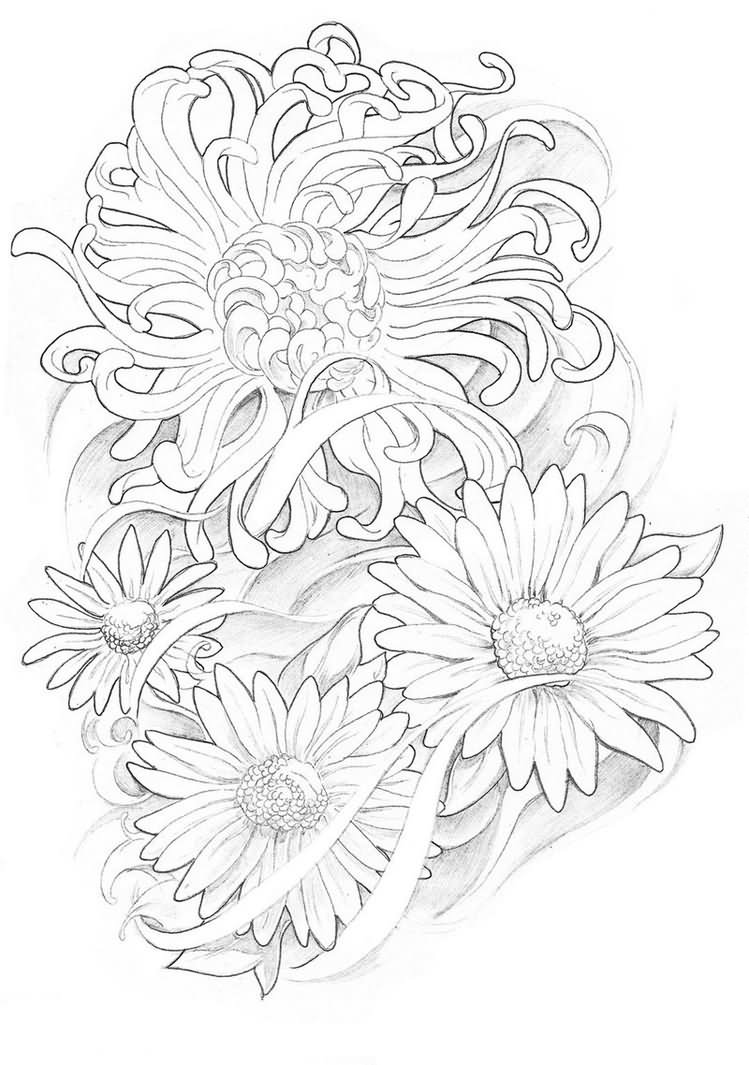 Cool Grey Ink Floral Tattoo Design By BeniaminoBradi