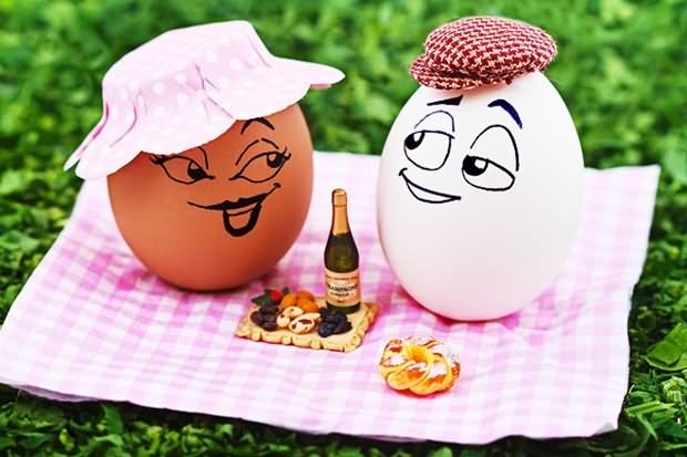 Couple Egg On Picnic Funny Faces Picture