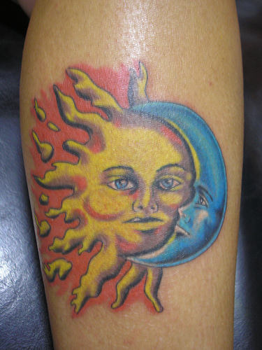Cute Moon And Taino Sun Tattoo