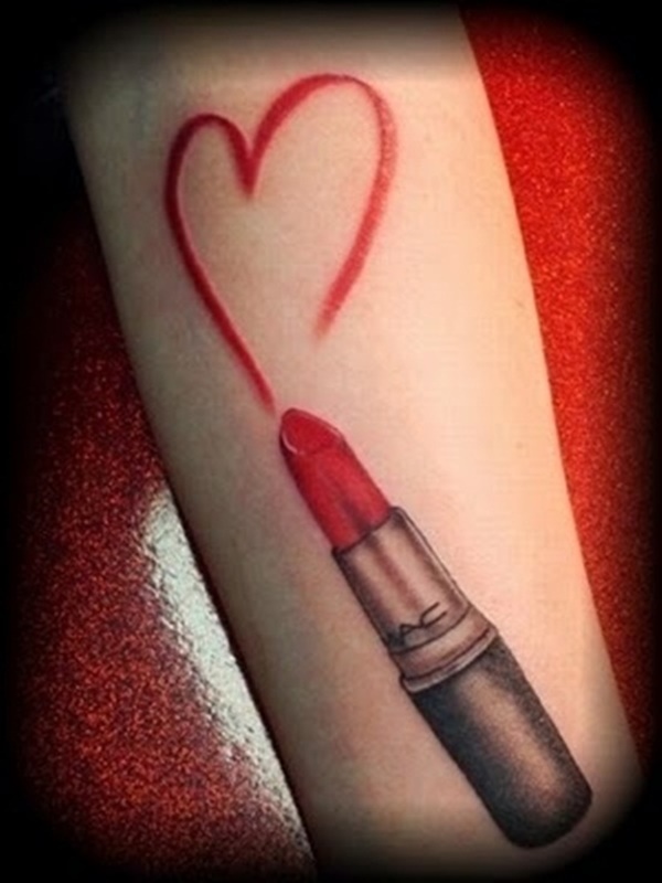 Cute Red Heart Lipstick Tattoo