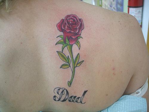 Dad – Memorial Rose Tattoo On Right Back Shoulder