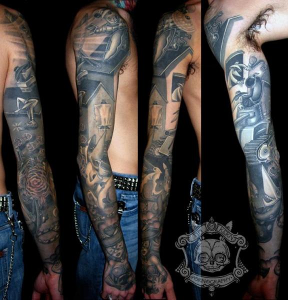 Dark Ink Fantasy Tattoo On Full Sleeve For Men