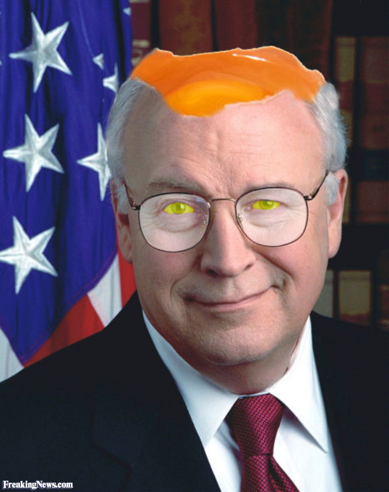 Dick Cheney With Funny Cracked Egg Head Photoshop Photo