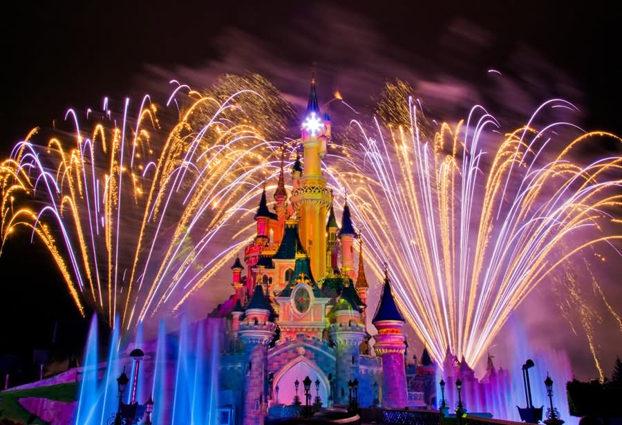 Disneyland Paris Castle Fireworks At Night