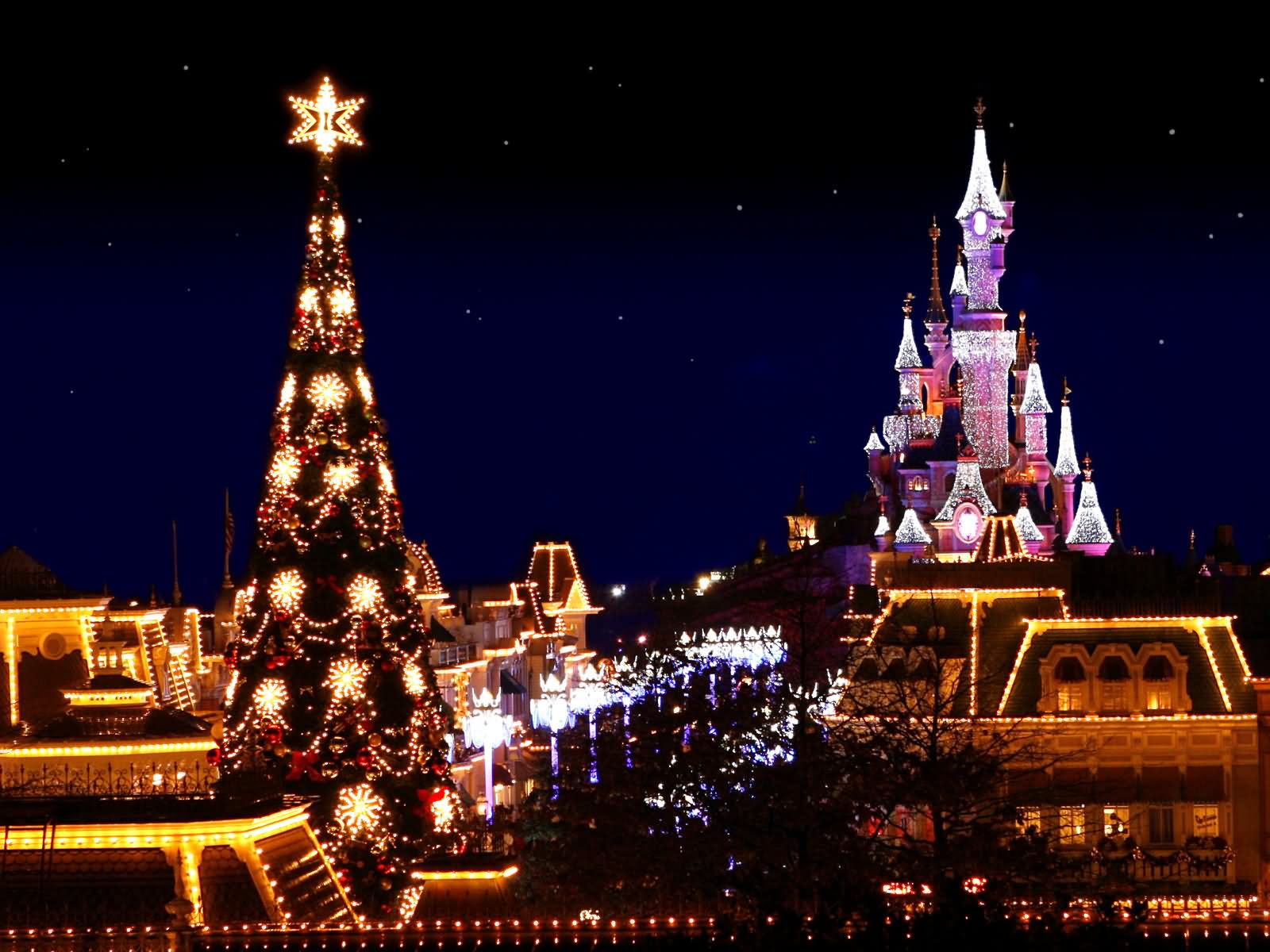 Disneyland Paris Castle On Christmas Night
