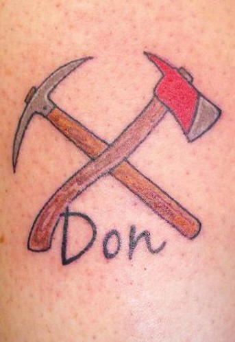 Don - Two Crossing Firefighter Axe Tattoo Design For Sleeve