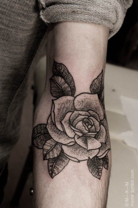 Dotwork Rose Tattoo Design For Inside Elbow